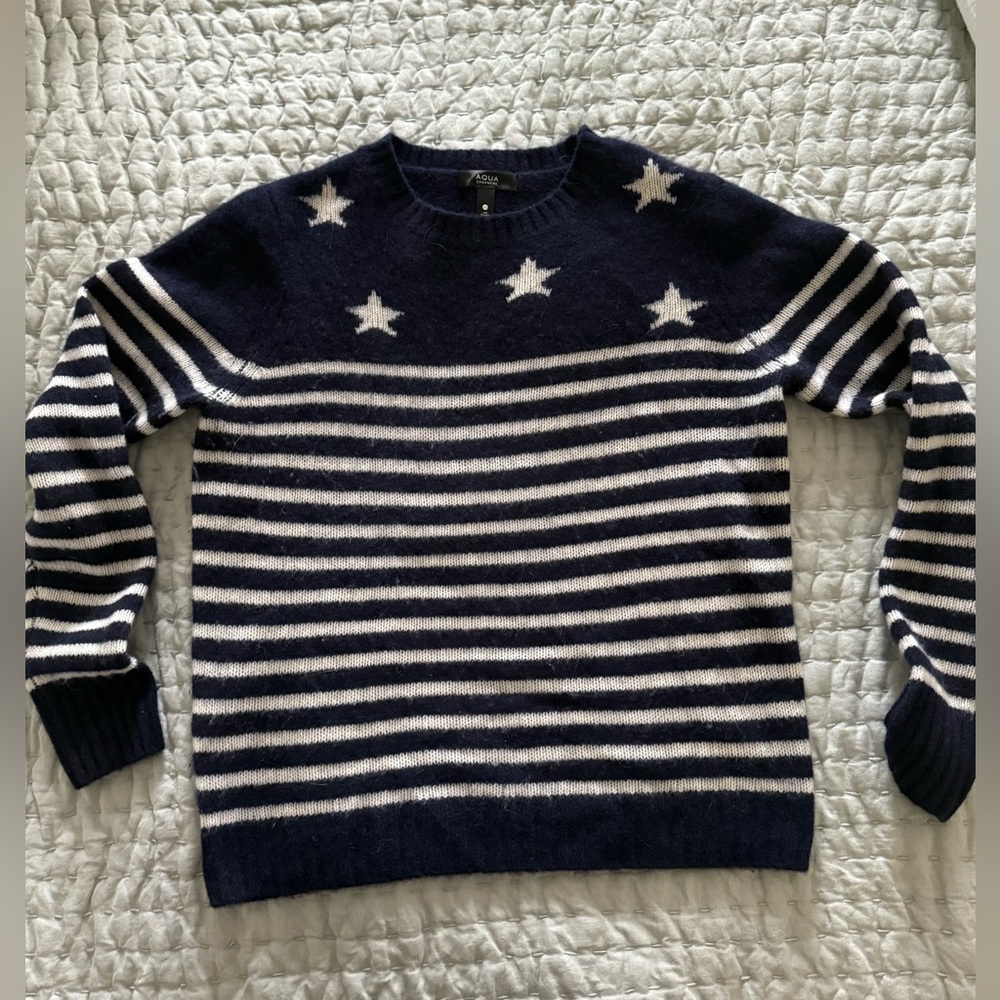 Aqua Navy Cashmere sweater- Stars and Stripes